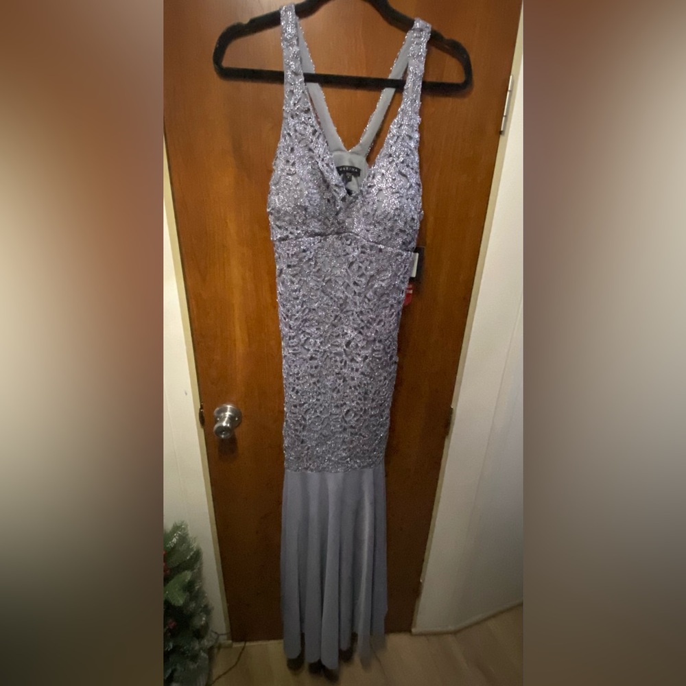 MARINA Glittering Gray Maxi Dress